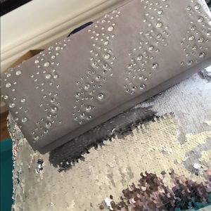 Silver Satin Rhinestone Clutch